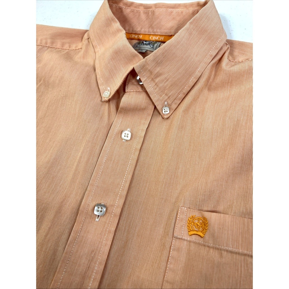 Cinch Men's‎ Orange Fine Striped 100% Cotton Cowboy Rodeo Shirt Size Large
